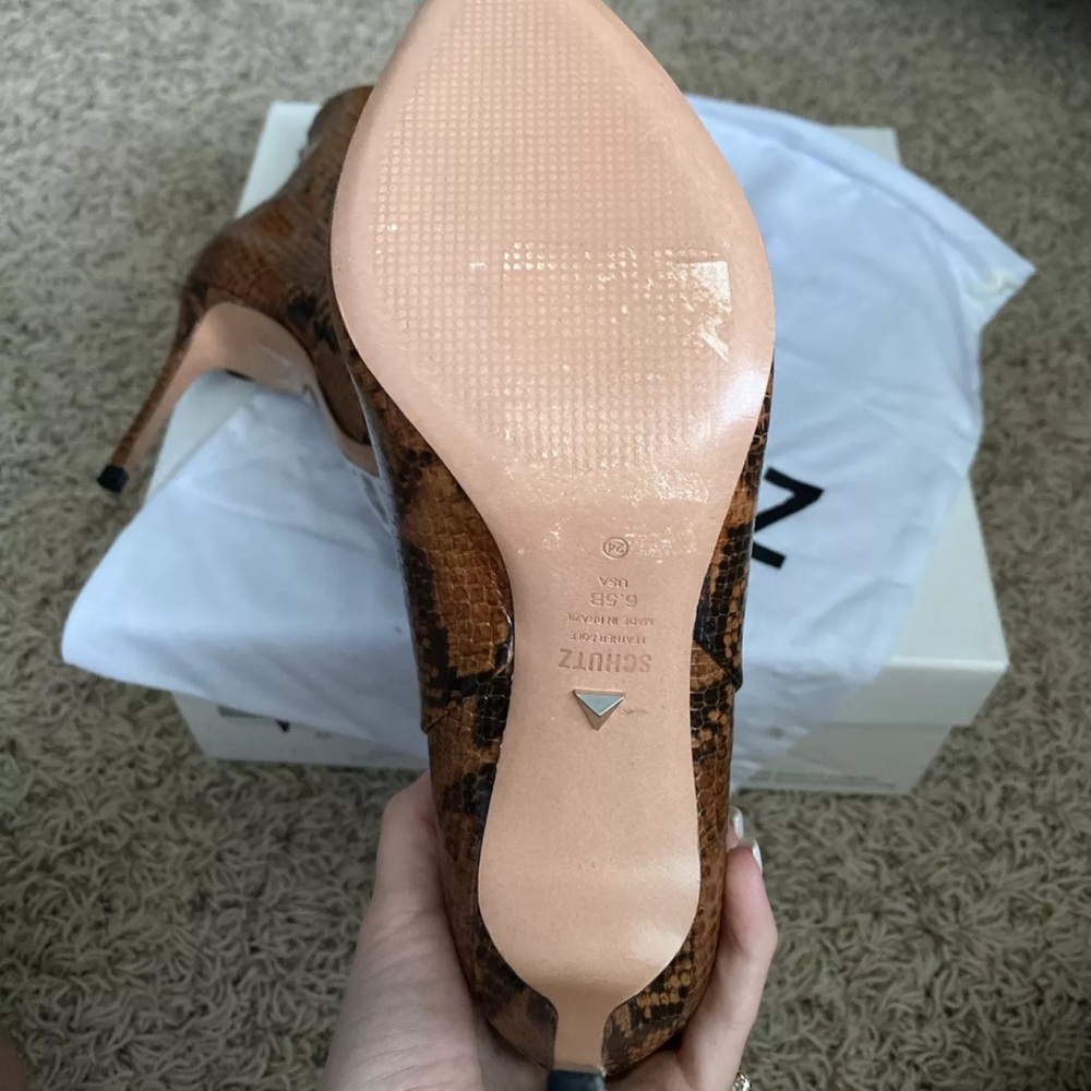 SOLD Schutz Brown Snakeskin Heeled Booties - Picture 7 of 8